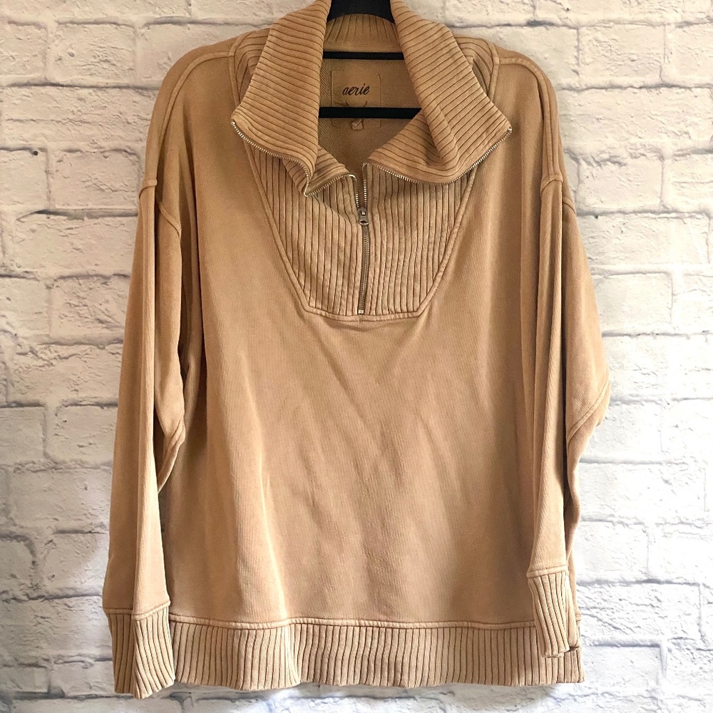 AERIE WARM BROWN ZIP SWEATSHIRT S/P